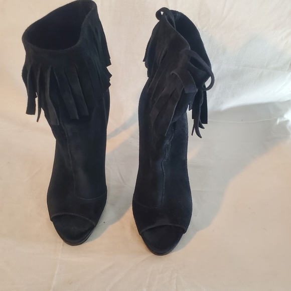 Burberry fringe suede peep-toe booties ankle boot size 36.5 US 6.5 - Picture 2 of 13